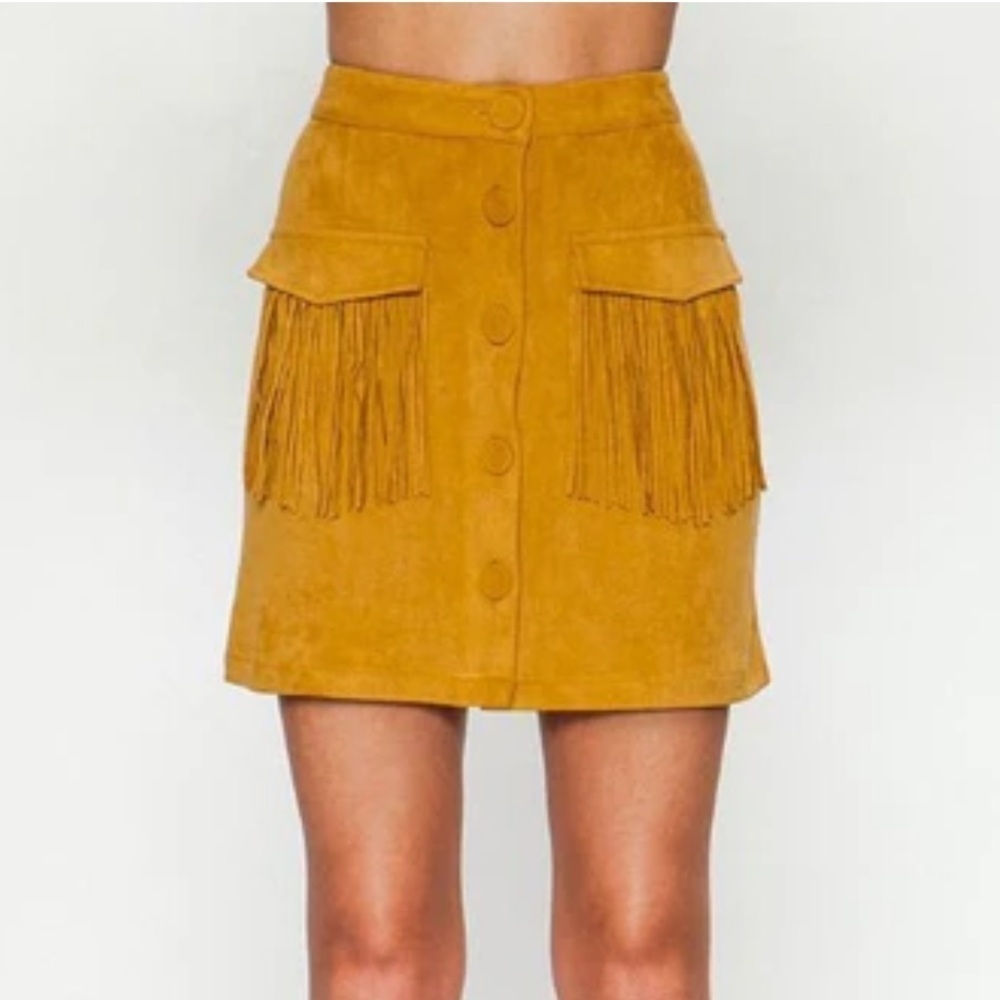 Flying Tomato Faux Suede Mustard Mini Skirt - Picture 2 of 7